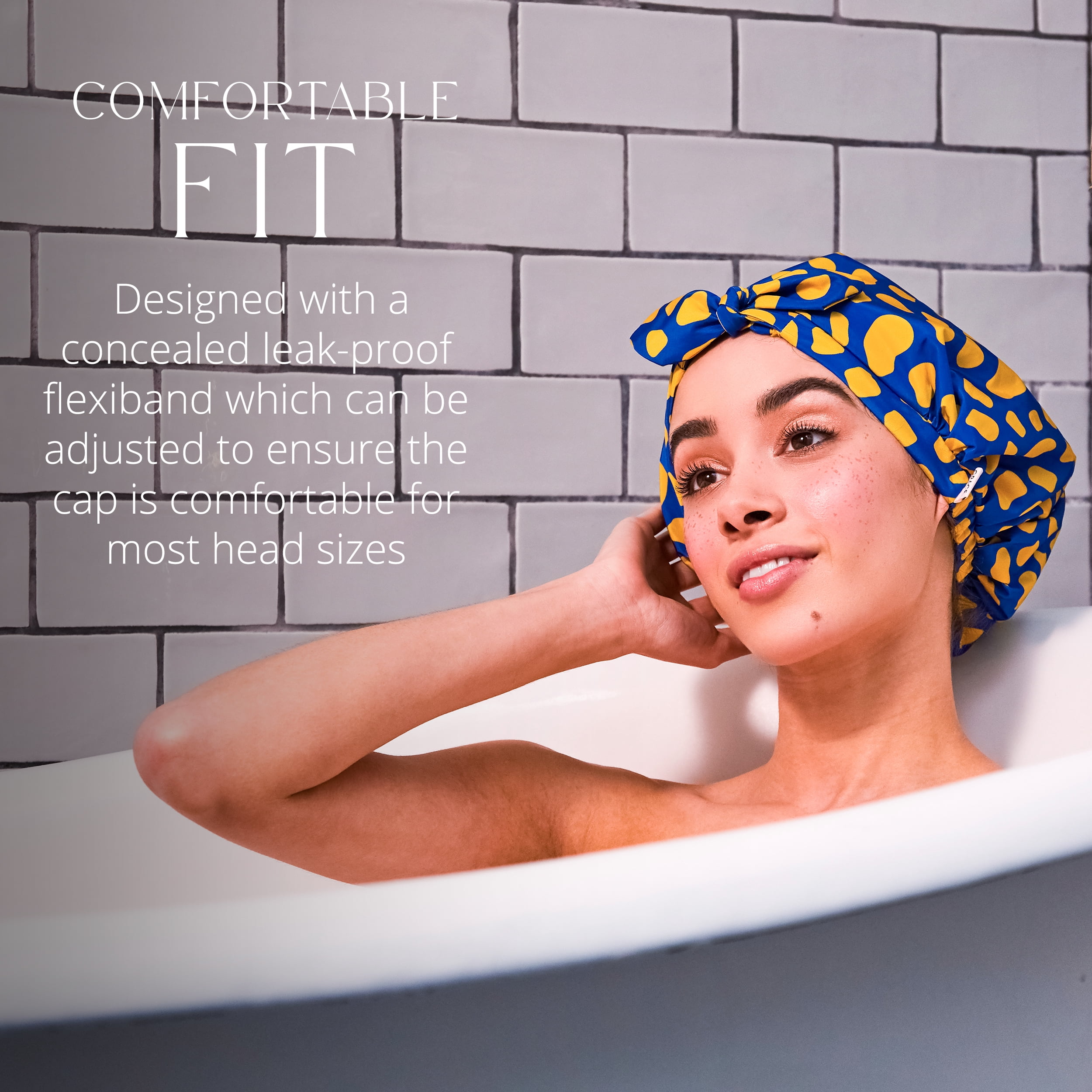 GRACE & COMPANY Luxury Shower Cap For Women - 100% Waterproof, Reusable, Washable & Breathable Shower Caps - Lemon Drop