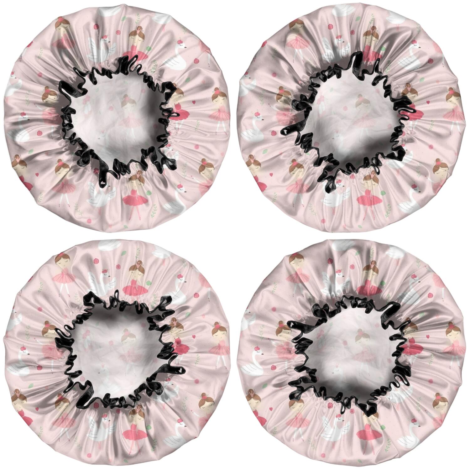 Shower Caps,Ballet Swan Princess Pattern Waterproof Shower Cap for Women 4 Pieces,Double Reusable Hair Cover for Shower PEVA Elastic Stretch Hem