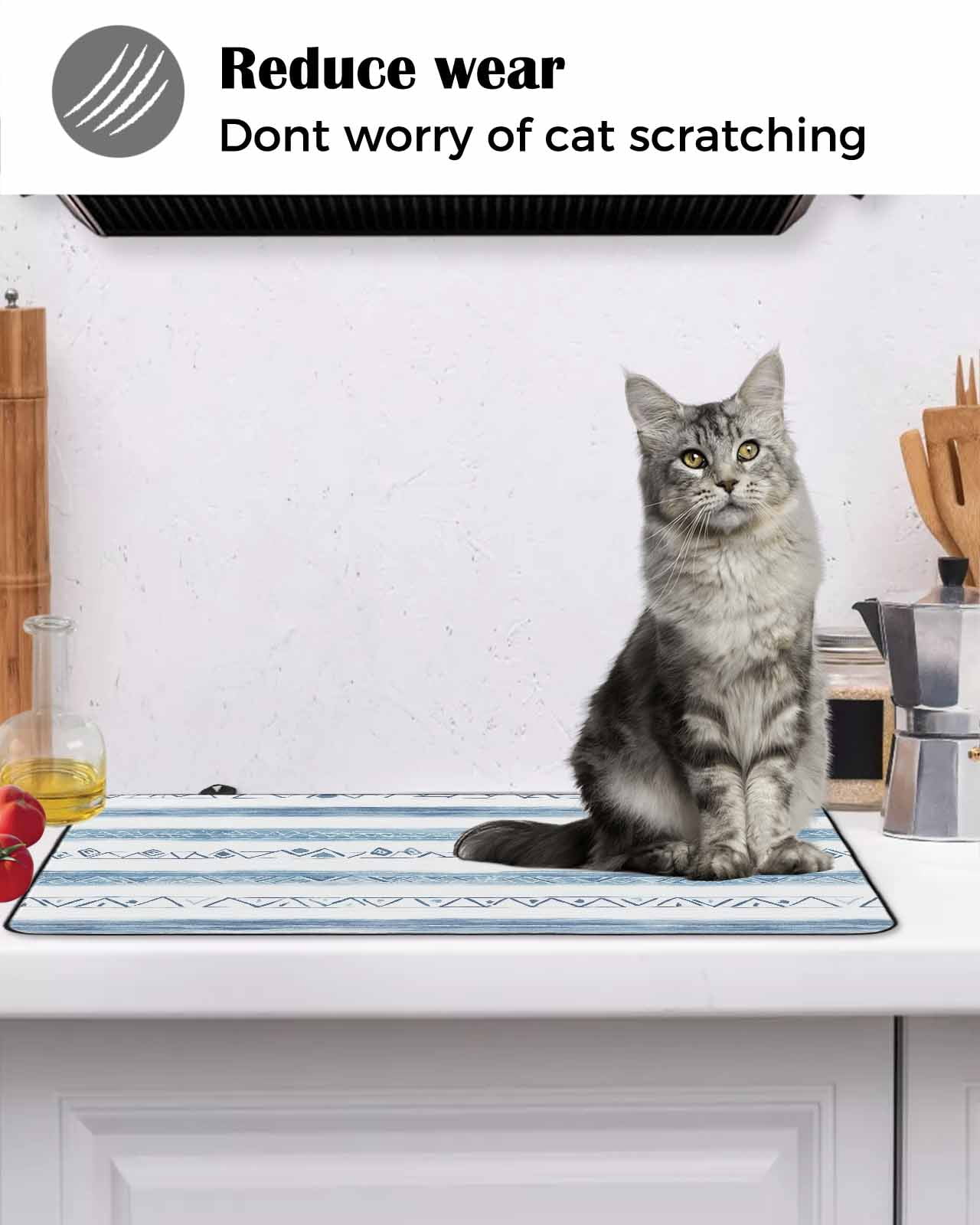 nqOlkjepod Large Induction Cooktop Protector Mat 24"x21", Blue White Stripe Stove Top Covers for Electric Stove, Modern Abstract Geometric Stripes Stove Burner Cover Mats, Glass Top Stove Cover