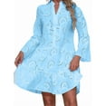 thumbnail image 3 of Women'S 2025 Lace Eyelet Embroidery Dress V-Neck Trumpet Sleeve Boho Flowy Swing Dress Blue XXL, 3 of 7