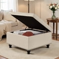 thumbnail image 2 of GZXS Large Storage Ottoman with Hinged Lid & Nail Trim, 30-Inch Tufted Linen Upholstered Seat w/ Solid Wood Construction, for Living Room/Bedroom/Office (Beige), 2 of 9