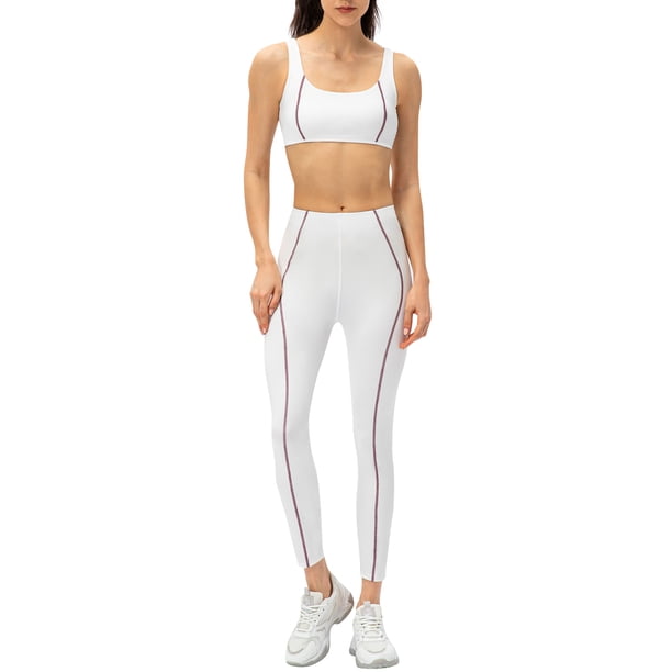 TFixol Conjunto de sujetador y mallas de yoga para mujer, acolchado a rayas, sin aros