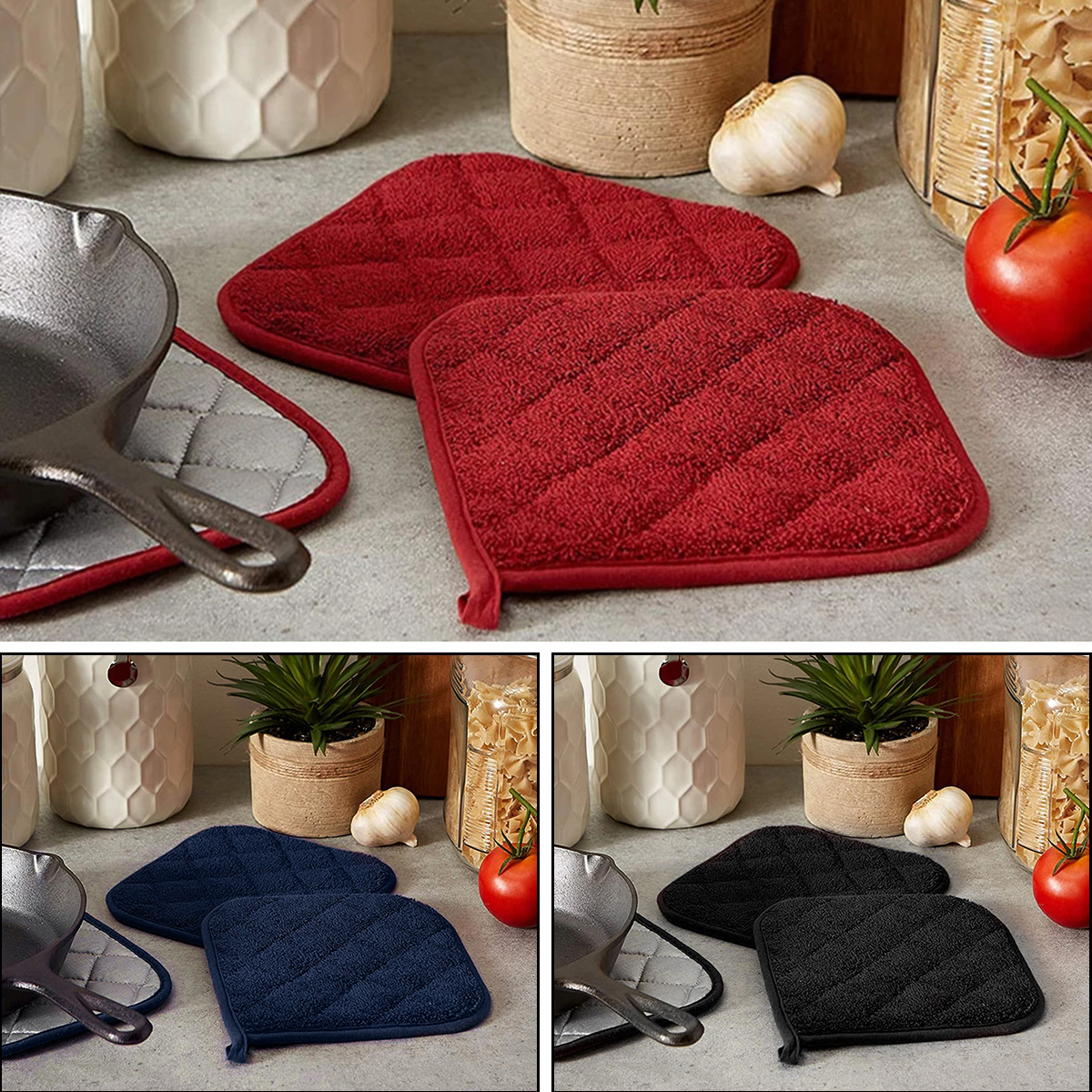 Harupink 3pcs Cotton Pocket Pot Holder Set Kitchen Heat Resistant