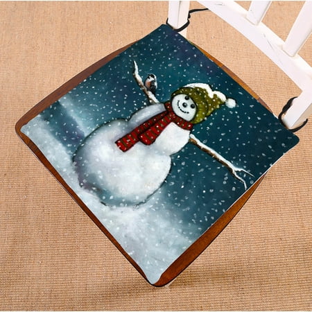 

YKCG Oil Pastel Painting of Snowman with Chickadee Christmas Snowflake Seat Cushion Chair Cushion Floor Cushion Twin Sides 16x16 inches