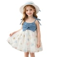 thumbnail image 2 of IFNWSV Toddler Girls Denim Dress Short Sleeve Round Neck Bowknot A-Line Summer Fashion Casual Sundress Blue 12-18 Months, 2 of 7
