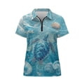 thumbnail image 4 of GarronmavisWomen's Golf Shirt Zip Short Sleeve Collared Tennis Shirts Casual Hiking Shirts Pickleball Womens Animal Golf Shirt, Blue Sea Turtles, Size M, 4 of 7