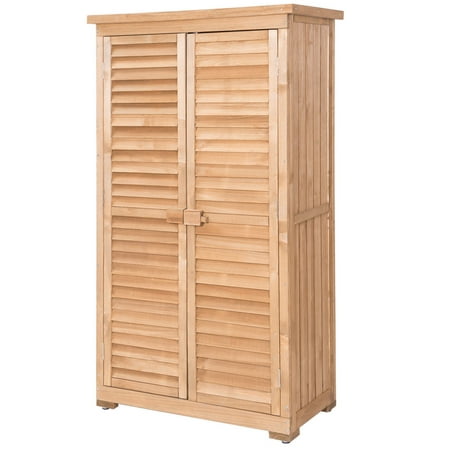 Gymax Outdoor 63'' Tall Wooden Garden Storage Shed Fir Wood Shutter Design