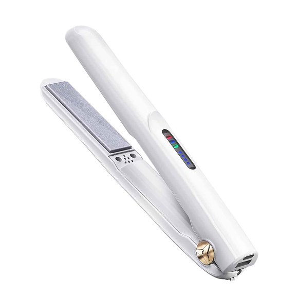 Plancha y rizador de pelo inalámbricos en 1, de cerámica, mini, portátil, de viaje, para mujer, recargable por USB, con funda, color blanco