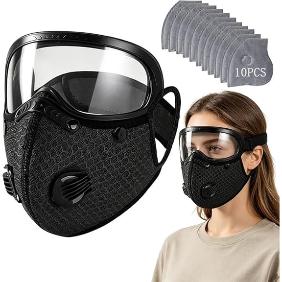 Reusable Carbon Filter Dust Mask with Adjustable Goggles, Anti-UV-5-Layer Filte with 10 Filters, Built for Woodworking