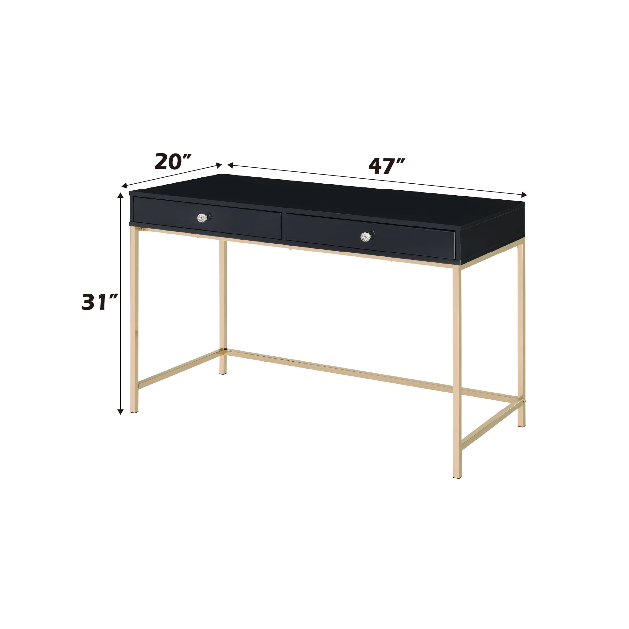 Writing Desk, Black High Gloss & Gold Finish