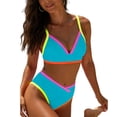 thumbnail image 6 of Guluxicc 2 Piece Bikini Sets for Women Color Block V Neck High Waisted Padded Push-Up Summer Beach Swimsuits Bathing Suit, 6 of 8