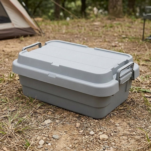Quzzie Trunk Cargo Box Stackable Car Storage Organizer Waterproof PP Construction with Secure Lid Non Slip Base Suitable for Camping Outdoor Travel Home Use Gray