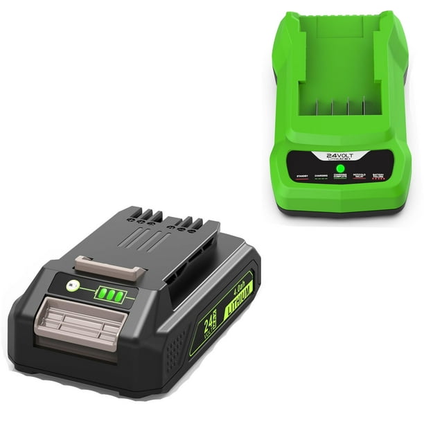 2000mAh 29842 29852 Reemplazo para Batería y Cargador Greenworks 24V para Herramientas Inalámbricas Green-works 24V