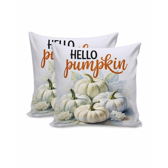 Decorative Throw Pillow Covers 18x18 Inch Set of 2 Pumpkin Fall Decor Pillow Cases for Couch, Floral Leaves Hello Pumpkin Cushion Case for Living Room Bedroom Bed Car Chair