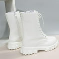 thumbnail image 6 of Dasayo Woman Boots Motorcycle Ankle Chunky White Lace up Hiking Round Toe Side Zip Boots Women Shoes 42, 6 of 9