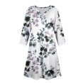thumbnail image 3 of WTOBBY Women's Fashionable V-Neck Button Front 3/4 Sleeve Floral Dress, Functional Sundress with Cuff Detail and Pockets for Practicality,White 2XL, 3 of 6
