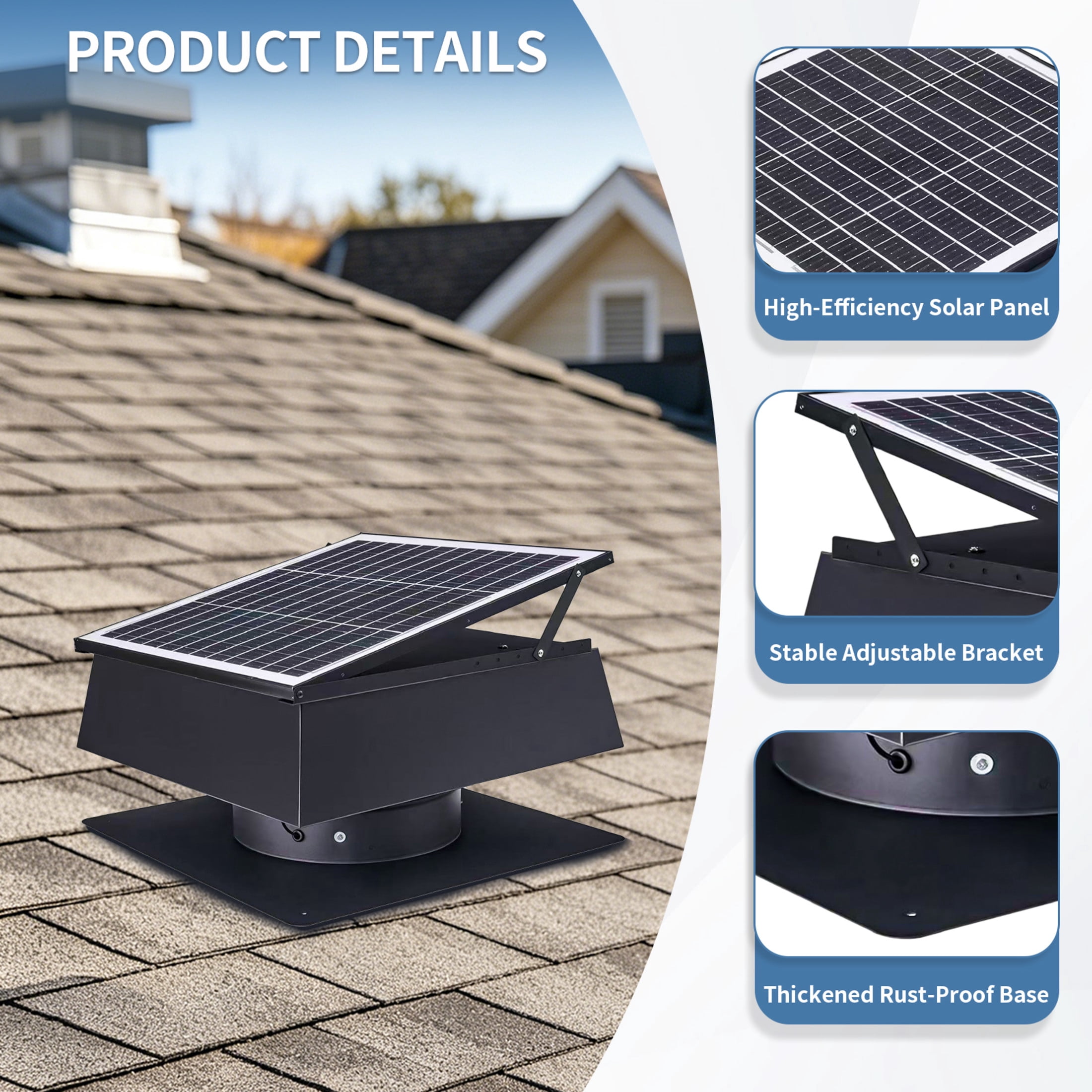 Noble House 12" Trapezoidal Solar Roof Vent Fan, 40W Dual Power Attic Exhaust Fan for Attic Garage Greenhouse, Black