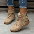 thumbnail image 2 of Oyedens Tassel Boots for Women Boho Suede Flats Ankle Booties Casual Cowboy Short Boots Winter Fall, 2 of 5