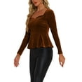 thumbnail image 1 of INSPIRAR CHIC Blusa de Mujer Elegante de Terciopelo con Escote Corazón de Manga Larga y Peplum Talla XS Marrón Oscuro, 1 of 6