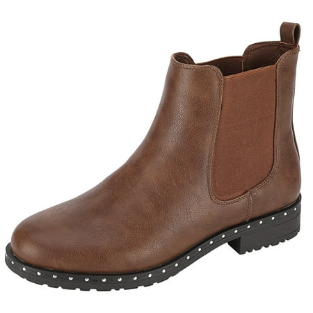 

Women Chelsea Boots Elastic Side Ankle Boots Platform Slip on Combat Booties shoes Brown 7.5