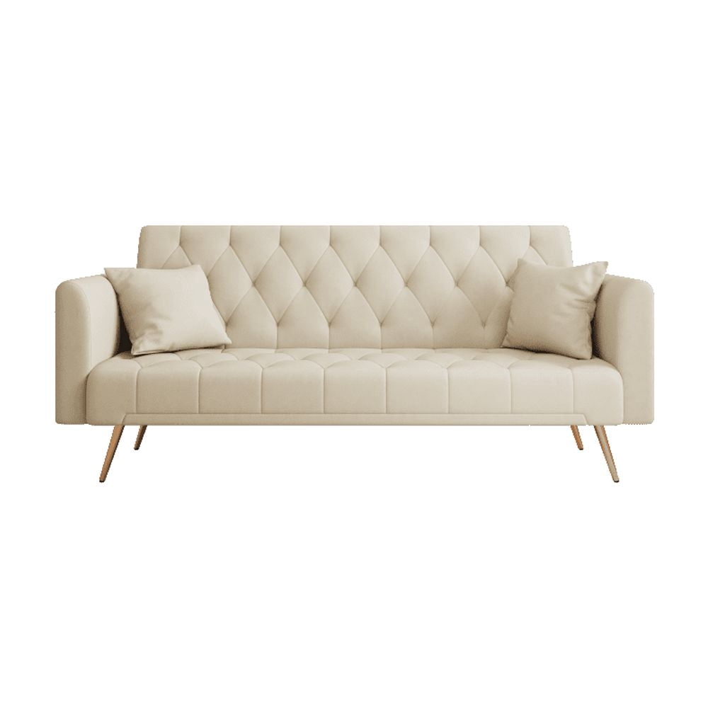 Tcbosik 71 inch Mid Century Modern Velvet Loveseat, Convertible Sofa Bed with Adjustable Back for Bedroom, Living Room, Beige