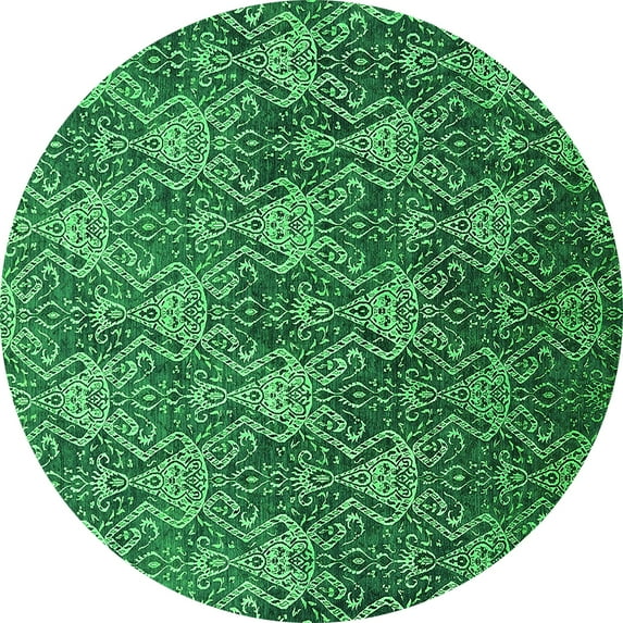 Ahgly Company Indoor Round Oriental Green Industrial Area Rugs, 5' Round