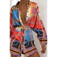 thumbnail image 3 of Scarf Print Button Design Long Sleeve Shirt Dress, 3 of 3