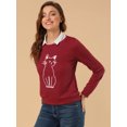 thumbnail image 2 of Sudadera con estampado de gato Allegra K para mujer Rojo XS, 2 of 6