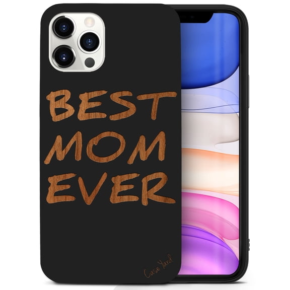 Case Yard Wooden Case for iPhone-11-Pro-Max Soft TPU Silicone cover Slim Fit Shockproof Wood Protective Phone Cover for Girls Boys Men and Women Supports Wireless Charging Best Mom Ever Design