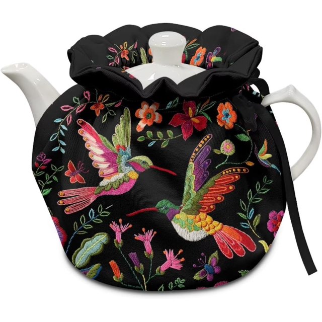 Hummingbird Floral Tea Pots Cover Tea Cosy Drawstrings Breakfast Teapots Kitchen Tea Pots Dust Lid Home Family Decorative Accessories Cosy Cotton Afternoon Thermal Tea Sweet Gift