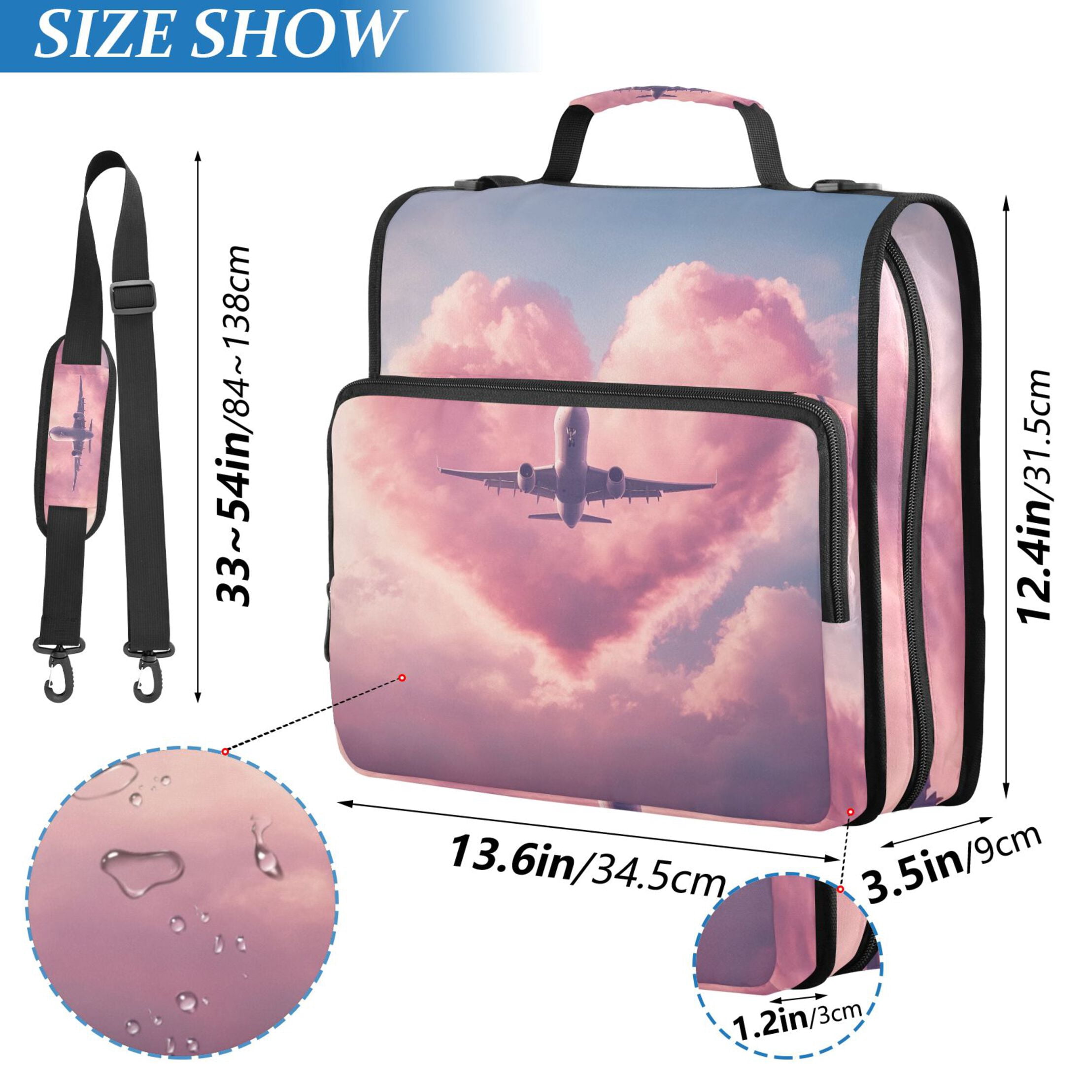 3 Ring Zipper Binder with Shoulder Strap Waterproof Trapper Keeper 2 Inch D-Ring 500 Sheets Capacity Airplane Fly Through Heart Cloud