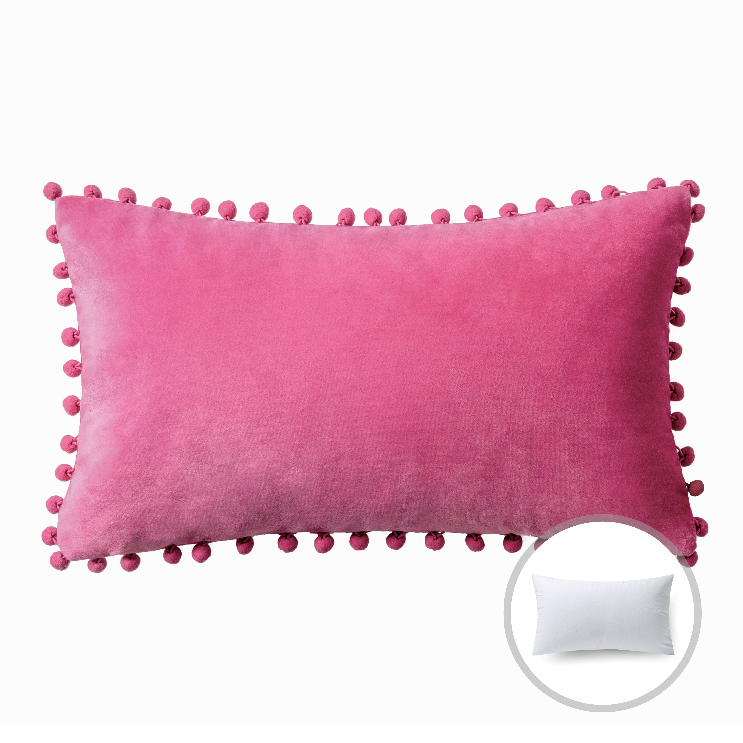 Phantoscope Velvet Series Pom Pom Rectangle Decorative Throw Pillow, 12