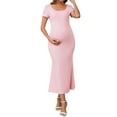 thumbnail image 2 of INSPIRE CHIC Womens Maternity Dress Fishtail Hem Bodycon Fitted Ribbed Maxi Dresses Before During After Pregnant Pink L, 2 of 6