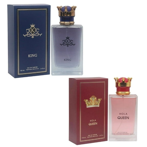 King & Hola Queen – Couple Perfume Gift Set (2 x 3.4 oz / 100 ml) – Eau de Parfum for Him & Her – Long-Lasting Royal Fragrance Gift for Couples, Anniversaries & Valentine’s Day