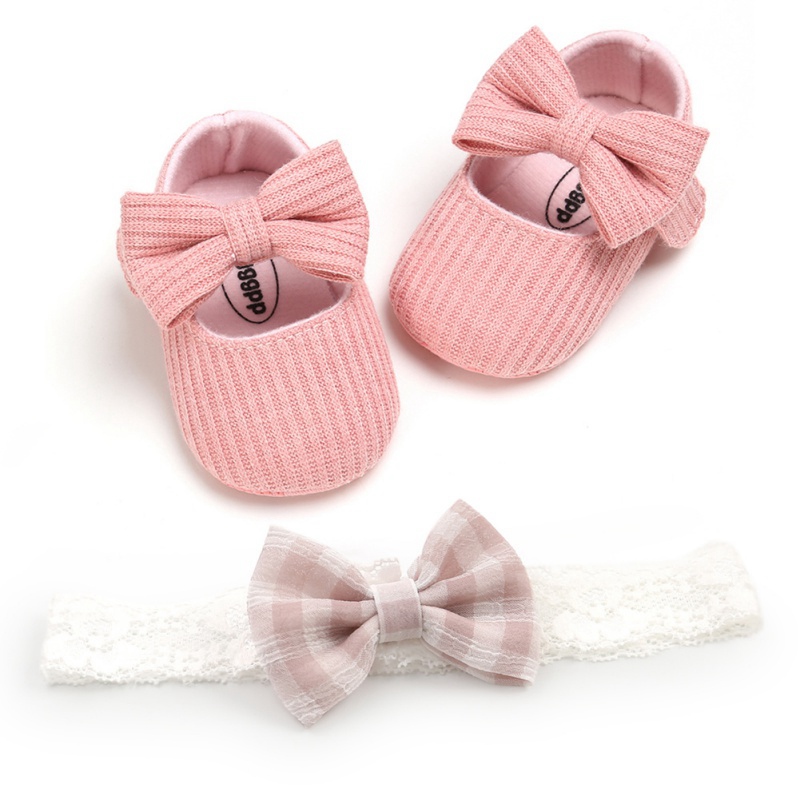 2pcs/Set Newborn Baby Girl Princess Mary Jane Shoes Toddler Infant Wedding Dress Flat Shoes with Free Headband - image 2 of 4