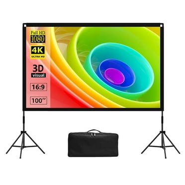 100" Projector Screen with Stand Portable Projection Screen Outdoor Indoor 4K HD Wrinkle-Free Movie Screen for Home Backyard Travel,16:9