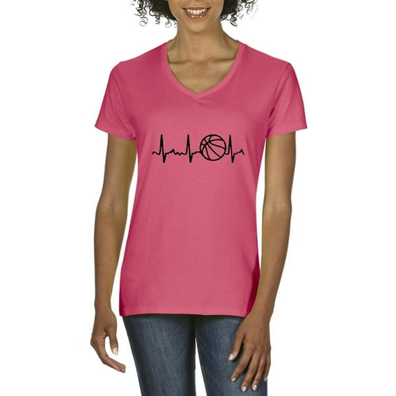 Normal is Boring - Women's T-Shirt V-Neck Short Sleeve, up to Women Size 3XL - Basketball Heartbeat