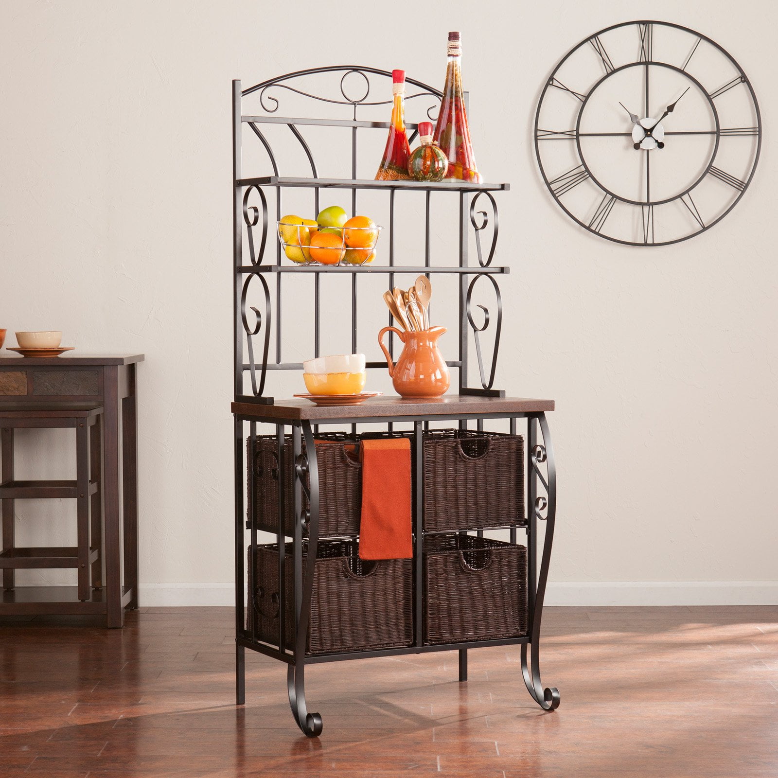 Southern Enterprises Bakers Rack with Storage Baskets