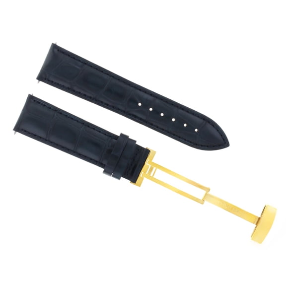 18mm Leather Watch Band Strap Gold Deployment Clasp Buckle, Dark Blue, Gold Buckle, Compatible With Invicta Dark Blue