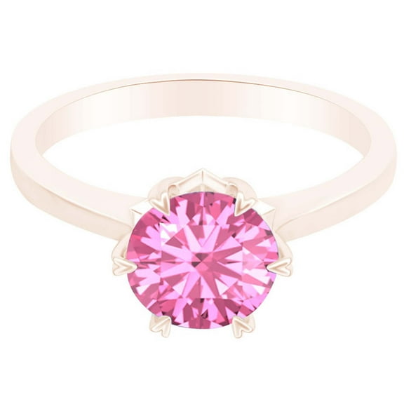 AFFY Simulated Pink Tourmaline Heart Pronged Solitaire Ring 14k Rose Gold Over Sterling Silver-11.5
