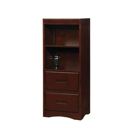 Benzara Solid Wood Book Shelf with Spacious Storage and Built In USB Plug,