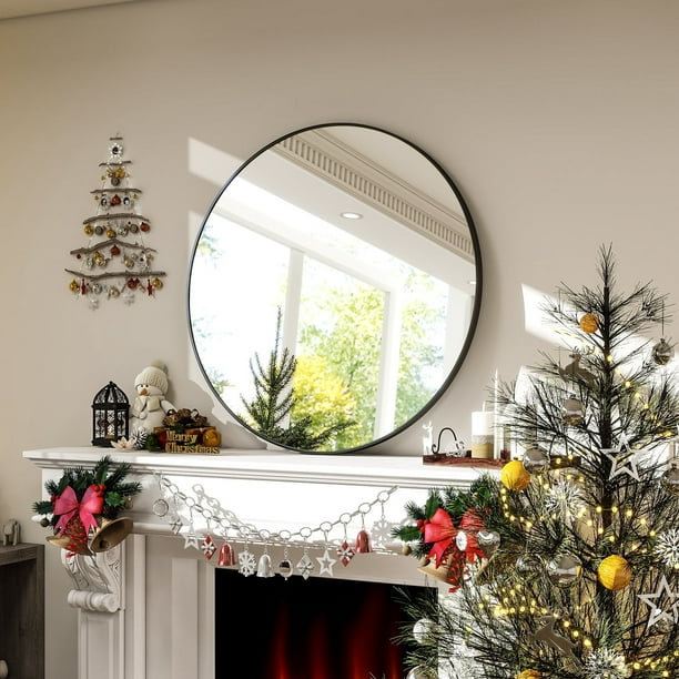 Miroir Mural Rond 24 Pouces – Nickel Brossé, Verre Trempé, Salle De Bain – Moderne Et Robuste