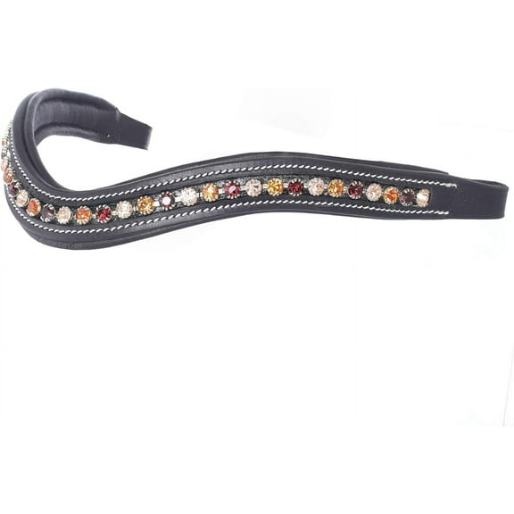 Exion Horse Browband For English Bridle | Curved Shape Padded Equestrian Browband For Show & Dressage | Light Peach, Burgundy, Topaz Crystal Browband For Horses