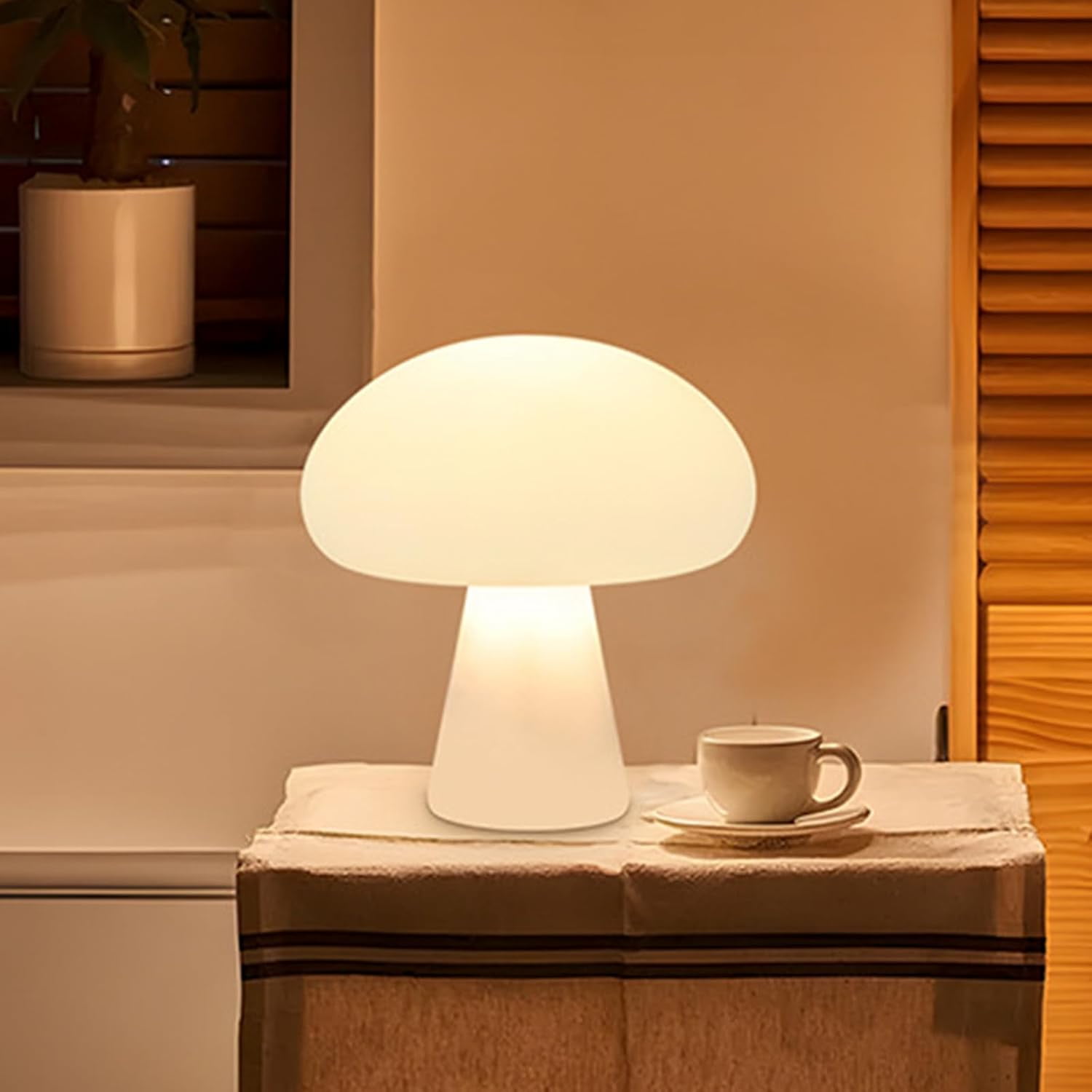 AVEKI Mushroom Lamp, Cordless Mushroom Table Lamp with Touch Sensor, 3 Color Stepless Dimmable Portable USB Charging Bedside Table Lamp for Bedroom Living Room Kids Room (White)