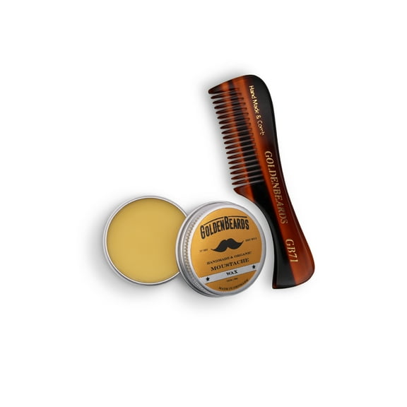 Golden Beards Mustache Wax with Handmade Comb – Pocket Grooming Set with Strong Hold