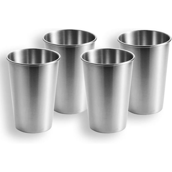 LQQBOX 4 PCS Stainless Steel Cups, 12oz Pint Cup Tumbler, Premium Metal Drinking Glasses - Stackable Durable Cup