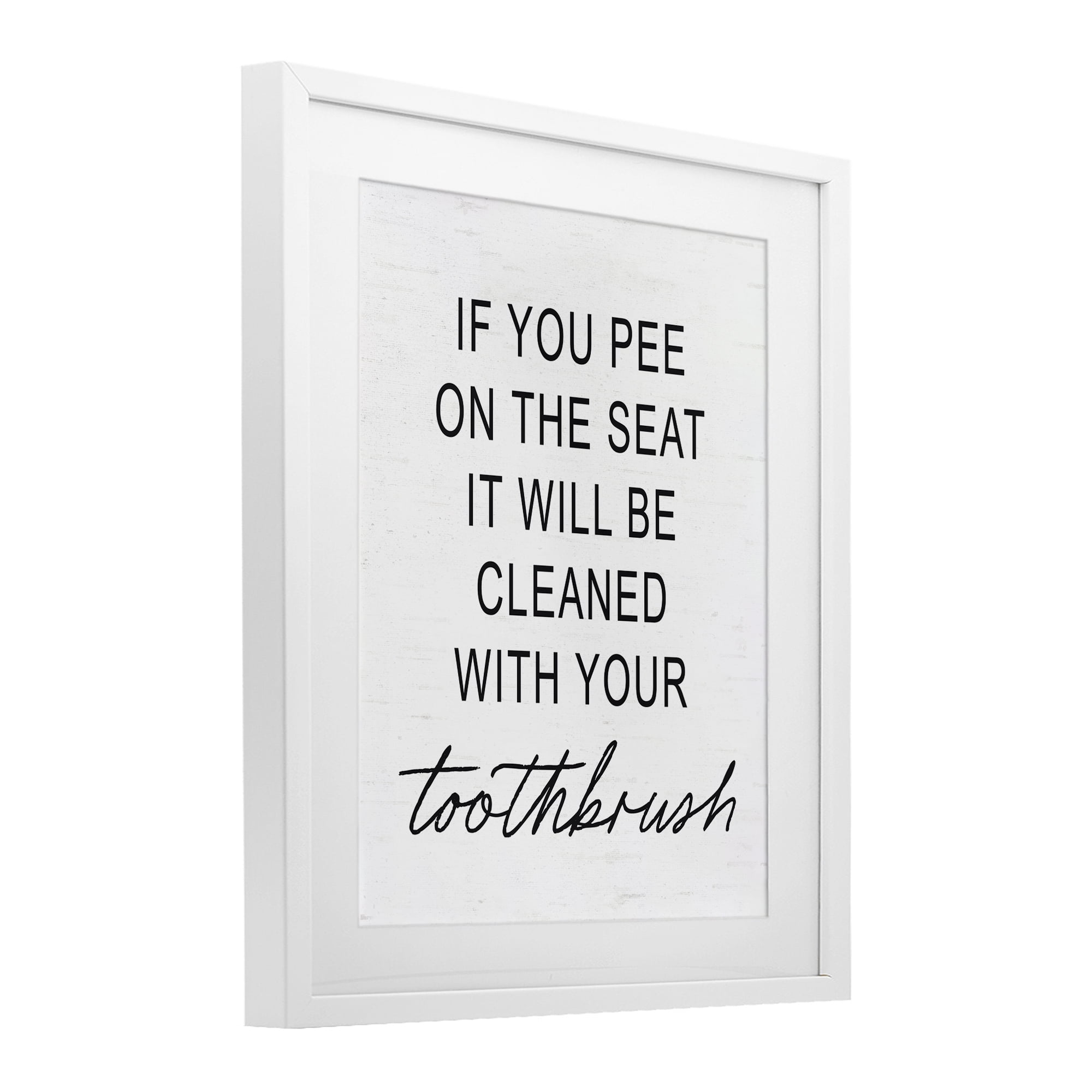 Sassy Clean With Toothbrush Warning White Framed Print Under Glass, design by Lettered and Lined