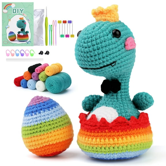 DIYCT Crochet Kit for Beginners - Beginner Crochet Kit for Adults Kids Gift - Complete Crochet Kits with Step by Step Video Tutorials, Easy Learn to Crochet Stuffed Animals Knitting Kit(Dinosaur)