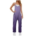 thumbnail image 3 of QATAINLAV Sleeveless Jumpsuits for Women Casual Loose Spaghetti Strap Overalls Wide Leg One Piece Pants with Pockets, Purple, M, 3 of 8