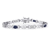 Gem Stone King 925 Sterling Silver Blue Sapphire and Lab Grown Diamond Bracelet for Women | 4.23 Cttw | Gemstone September Birthstone | Oval 6X4MM | Length 7.25 inches
